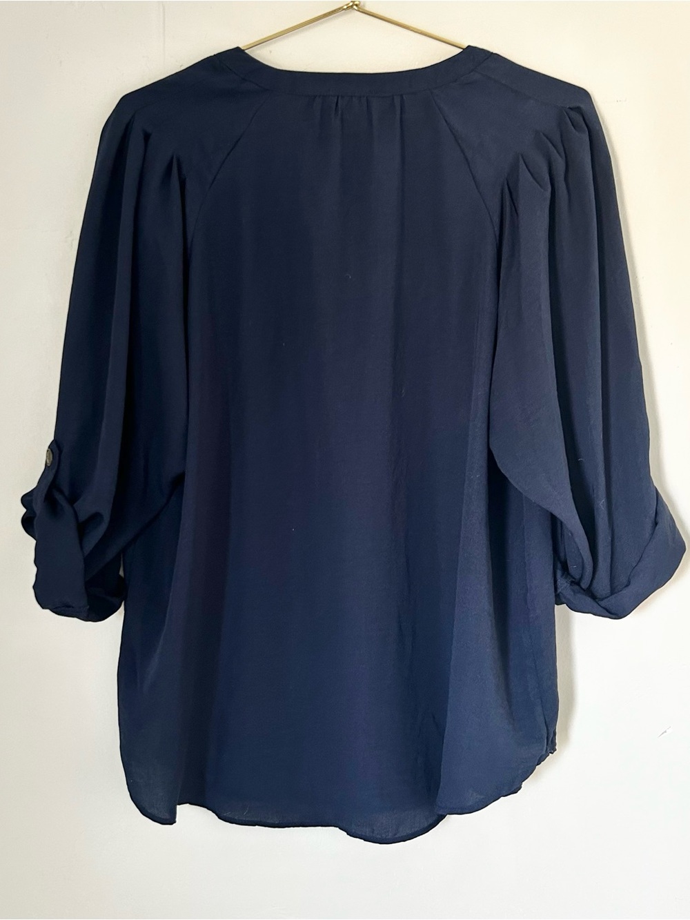 Maurices Navy Blue Quater Sleeve V-Neck Pullover Blouse - Picture 2 of 7